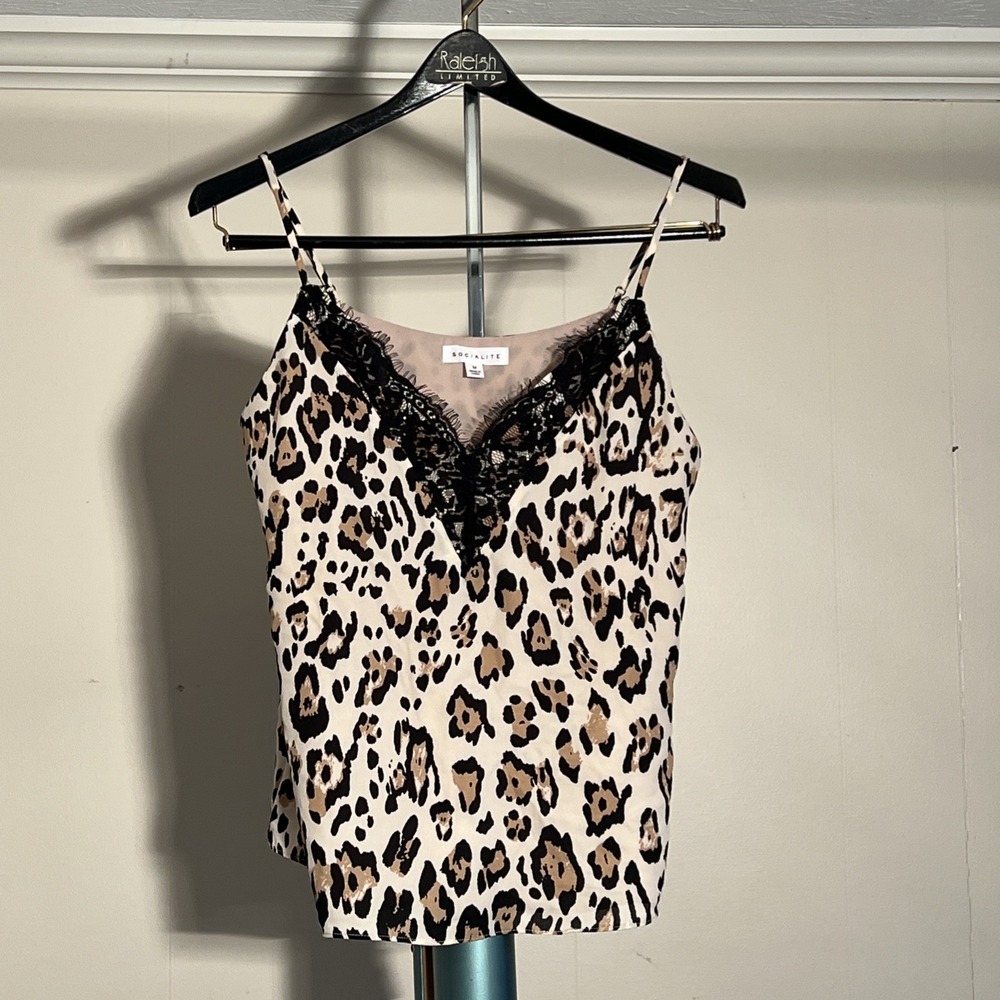 Socialite Y2K Leopard Lace Trim Cami Slip Tank Top Medium‎